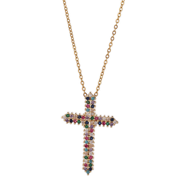 Micro Zircon Color Cross Pendant Necklace