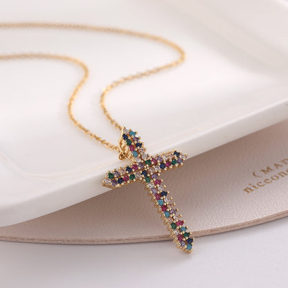 Micro Zircon Color Cross Pendant Necklace