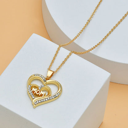 Mother's Day Mom Heart Shape With Diamond Letter Necklace..
