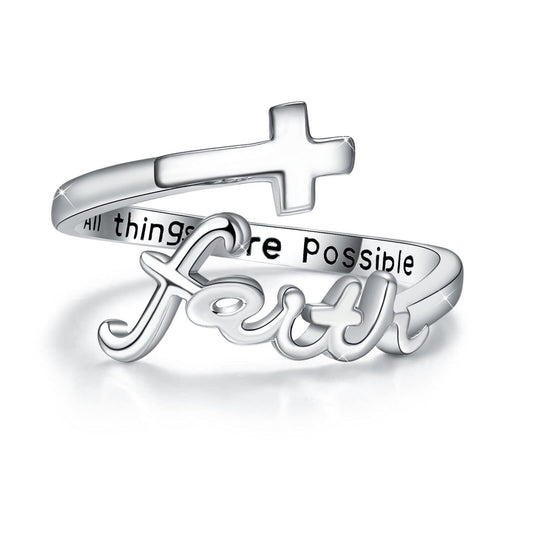 Sterling Silver Faith Adjustable Open Ring one size fits all..